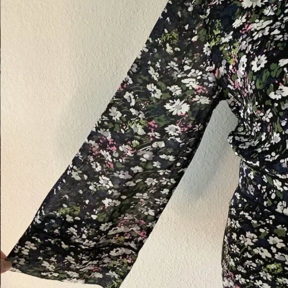 GANNI Ditsy Floral Georgette Wrap Dress Black Purple - Picture 6 of 11